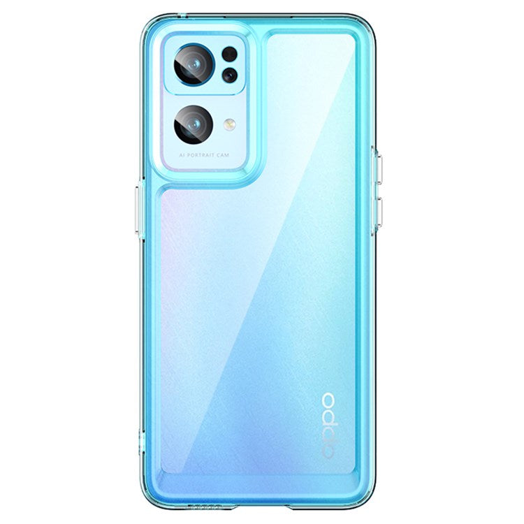 TPU + Acrylic Clear Phone Case for Oppo Reno7 Pro 5G, Anti-scratch Smartphone Cover with Independent Buttons - Transparent Blue