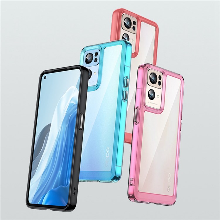 TPU + Acrylic Clear Phone Case for Oppo Reno7 Pro 5G, Anti-scratch Smartphone Cover with Independent Buttons - Transparent Blue