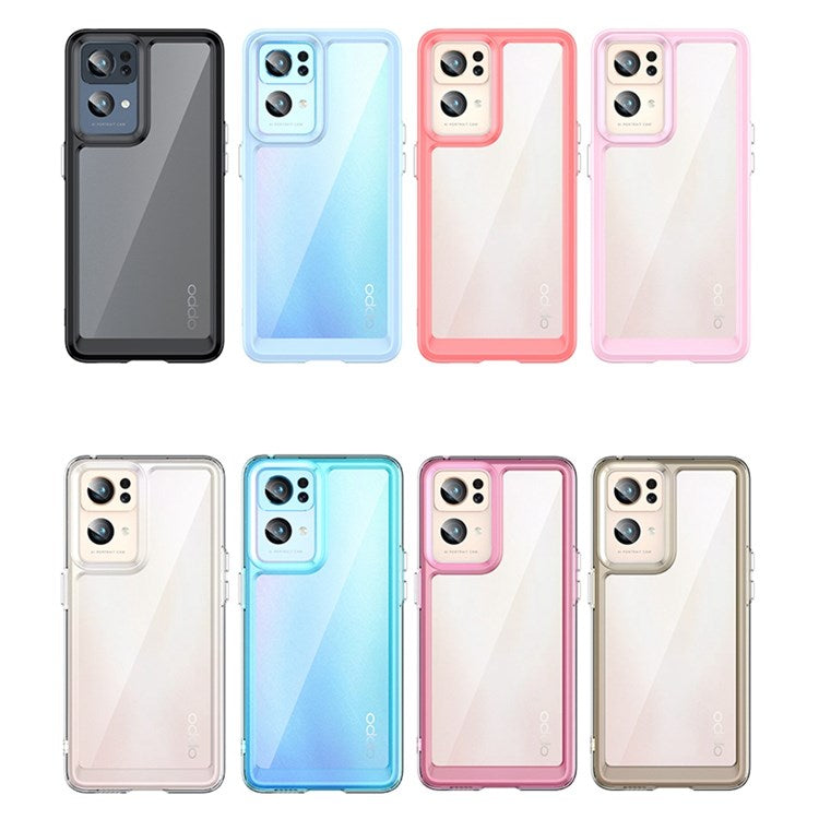 TPU + Acrylic Clear Phone Case for Oppo Reno7 Pro 5G, Anti-scratch Smartphone Cover with Independent Buttons - Transparent Blue