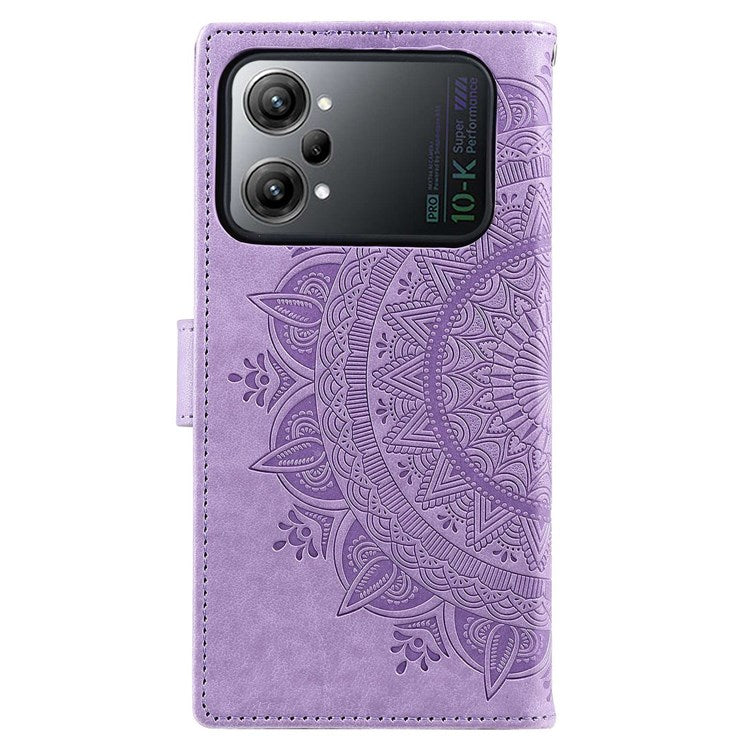 Protective Case for Oppo K10 Pro 5G Imprinted Mandala Flower Pattern Folio Flip Cover PU Leather Anti-drop Wallet Case with Strap - Purple