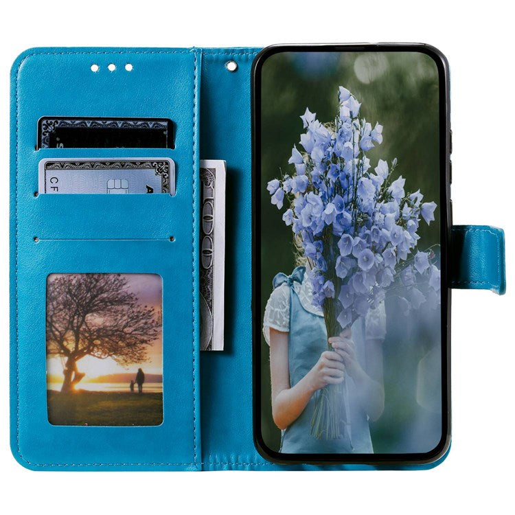 Protective Case for Oppo K10 Pro 5G Imprinted Mandala Flower Pattern Folio Flip Cover PU Leather Anti-drop Wallet Case with Strap - Blue