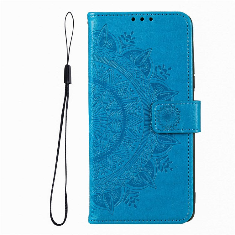 Protective Case for Oppo K10 Pro 5G Imprinted Mandala Flower Pattern Folio Flip Cover PU Leather Anti-drop Wallet Case with Strap - Blue
