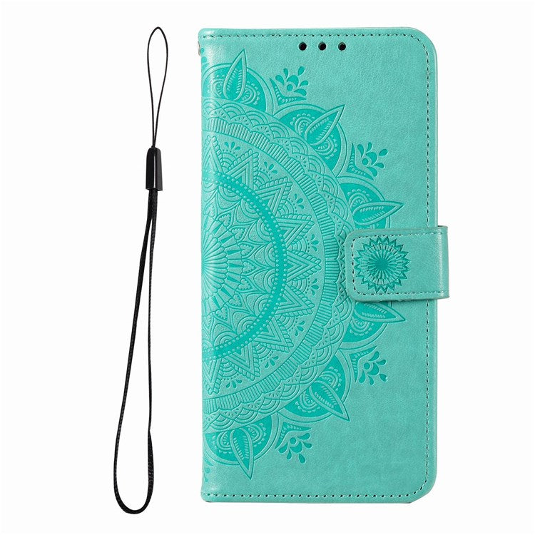 Protective Case for Oppo K10 Pro 5G Imprinted Mandala Flower Pattern Folio Flip Cover PU Leather Anti-drop Wallet Case with Strap - Green