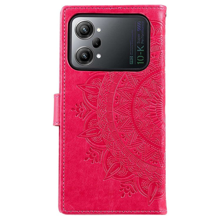 Protective Case for Oppo K10 Pro 5G Imprinted Mandala Flower Pattern Folio Flip Cover PU Leather Anti-drop Wallet Case with Strap - Rose