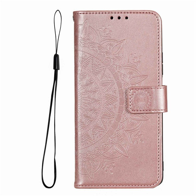 Protective Case for Oppo K10 Pro 5G Imprinted Mandala Flower Pattern Folio Flip Cover PU Leather Anti-drop Wallet Case with Strap - Rose Gold