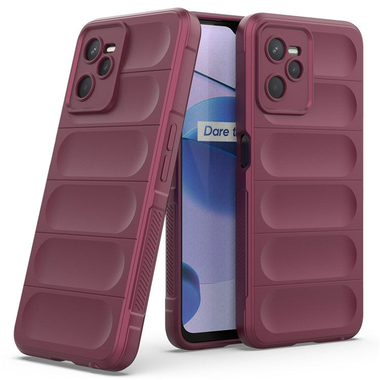 For Realme C35 Wear-resistant Anti-drop Soft TPU Anti-slip Edge Phone Cover Rugged Back Case - Wine Red