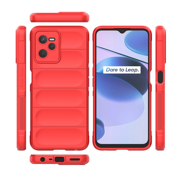 For Realme C35 Wear-resistant Anti-drop Soft TPU Anti-slip Edge Phone Cover Rugged Back Case - Red