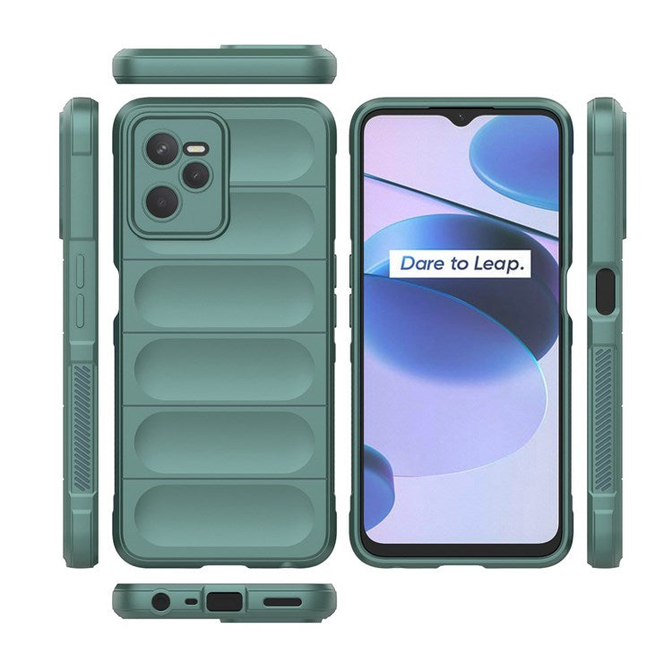 For Realme C35 Wear-resistant Anti-drop Soft TPU Anti-slip Edge Phone Cover Rugged Back Case - Green