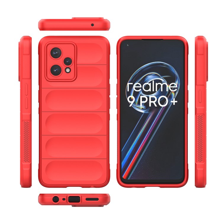 Soft TPU Case for Realme 9 Pro+ 5G Anti-drop Phone Protector Scratch Resistant Rugged Back Cover Phone Shell - Red