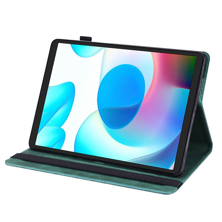 Imprinting Flower Leather Case for Realme Pad Mini, Full Protection Auto Wake/Sleep Tablet Cover with Card Holder Stand - Green