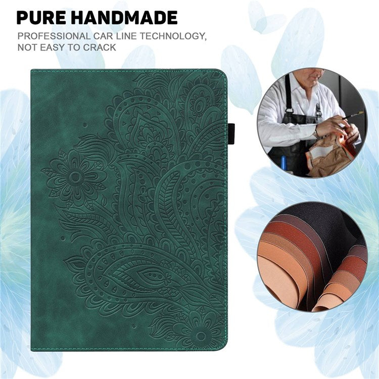 Imprinting Flower Leather Case for Realme Pad Mini, Full Protection Auto Wake/Sleep Tablet Cover with Card Holder Stand - Green