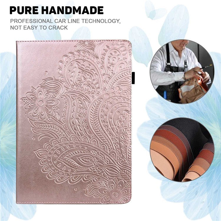 Imprinting Flower Leather Case for Realme Pad Mini, Full Protection Auto Wake/Sleep Tablet Cover with Card Holder Stand - Rose Gold