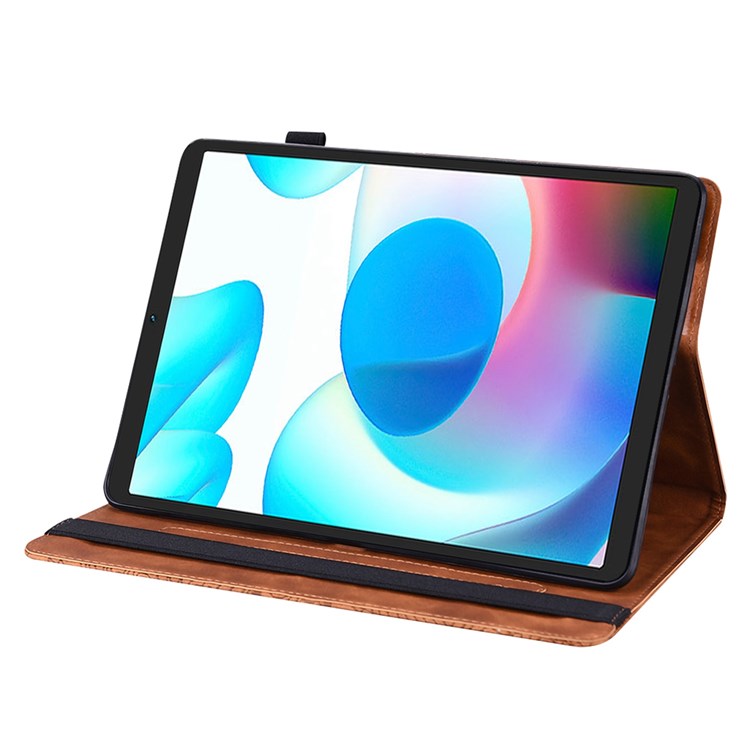 Imprinting Flower Leather Case for Realme Pad Mini, Full Protection Auto Wake/Sleep Tablet Cover with Card Holder Stand - Brown