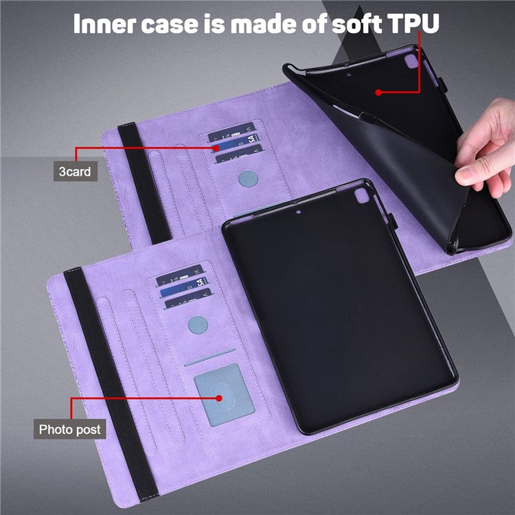 Imprinting Flower Leather Case for Realme Pad Mini, Full Protection Auto Wake/Sleep Tablet Cover with Card Holder Stand - Purple
