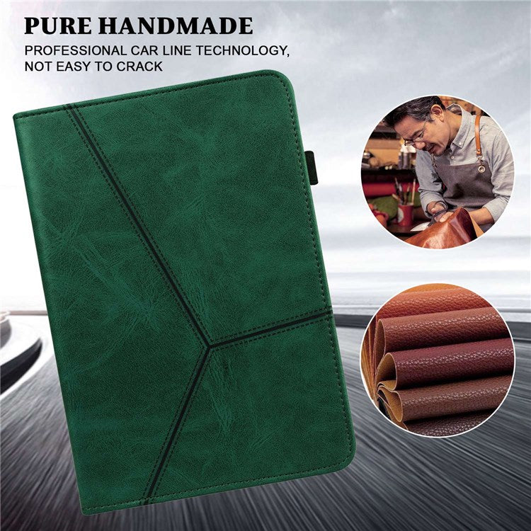 Card Holder Stand Tablet Case for Realme Pad Mini, Line Imprinted Shockproof PU Leather Elastic Band Protective Cover - Green