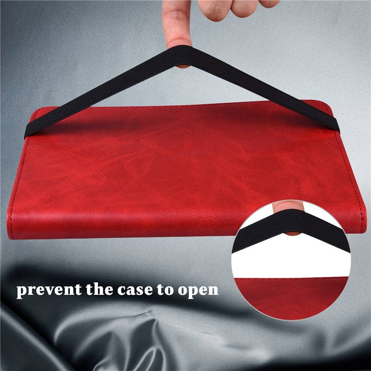Card Holder Stand Tablet Case for Realme Pad Mini, Line Imprinted Shockproof PU Leather Elastic Band Protective Cover - Red