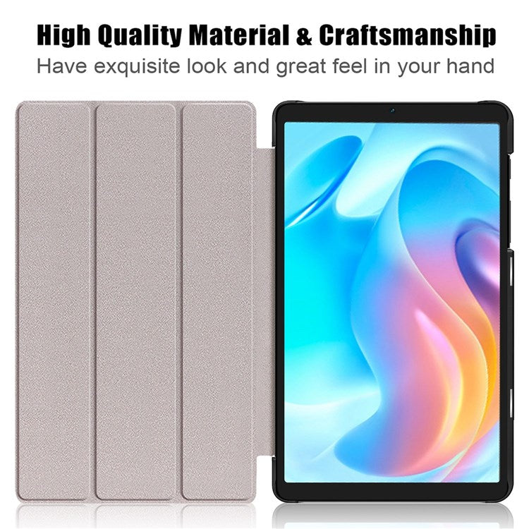 Tablet Covering Shell for Realme Pad Mini PC+PU Leather Trifold Stand Cover Well-protected Flip Tablet Case - Rose Gold