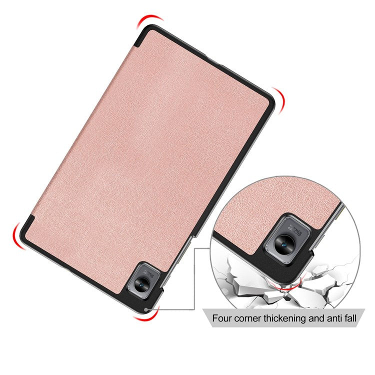 Tablet Covering Shell for Realme Pad Mini PC+PU Leather Trifold Stand Cover Well-protected Flip Tablet Case - Rose Gold