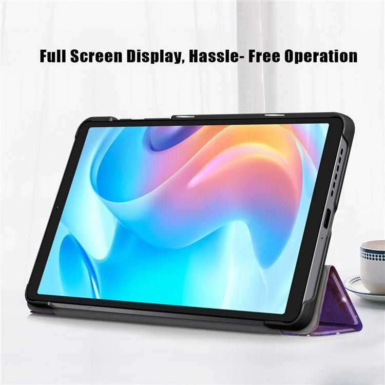 For Realme Pad Mini Trifold Leather Tablet Case Pattern Printed Folio Flip Magnetic Clasp Anti-fall Cover - The Milky Way