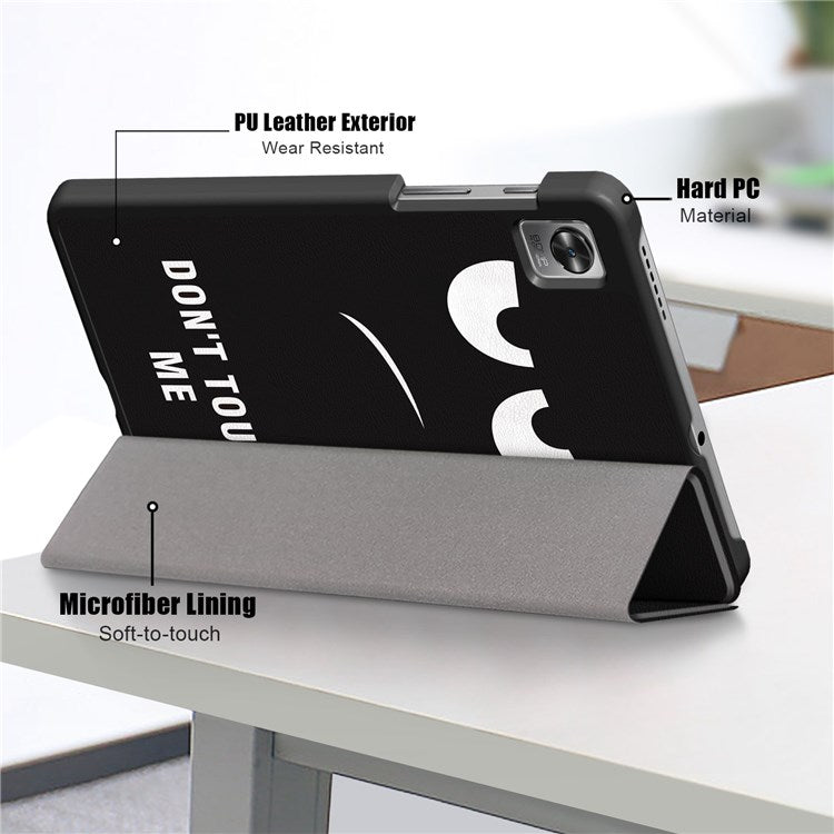 For Realme Pad Mini Trifold Leather Tablet Case Pattern Printed Folio Flip Magnetic Clasp Anti-fall Cover - Don't Touch Me