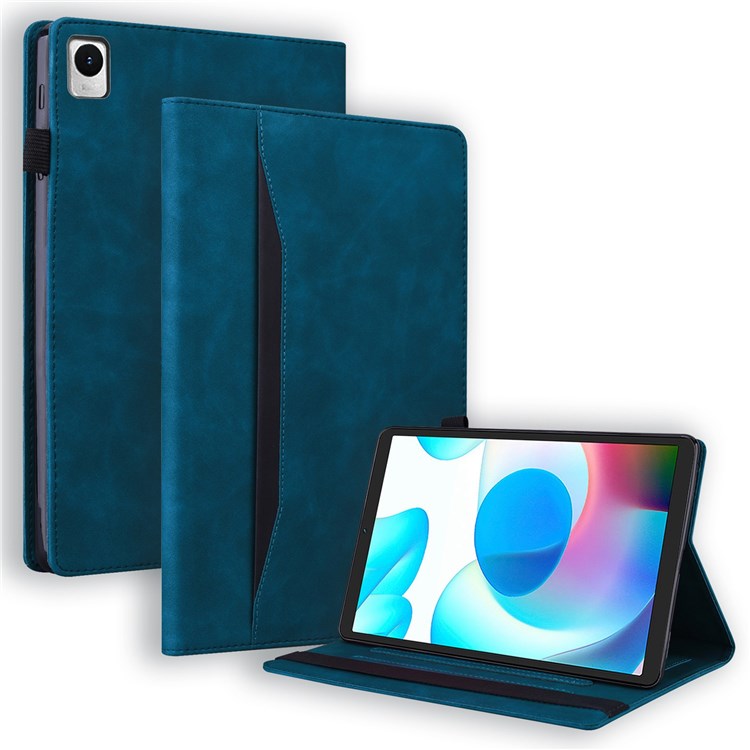 For Realme Pad Mini Shockproof Anti-fall Tablet Case PU Leather Stand Wallet Elastic Band Shell with Pencil Holder - Blue