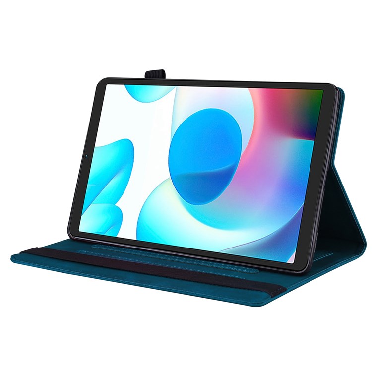 For Realme Pad Mini Shockproof Anti-fall Tablet Case PU Leather Stand Wallet Elastic Band Shell with Pencil Holder - Blue