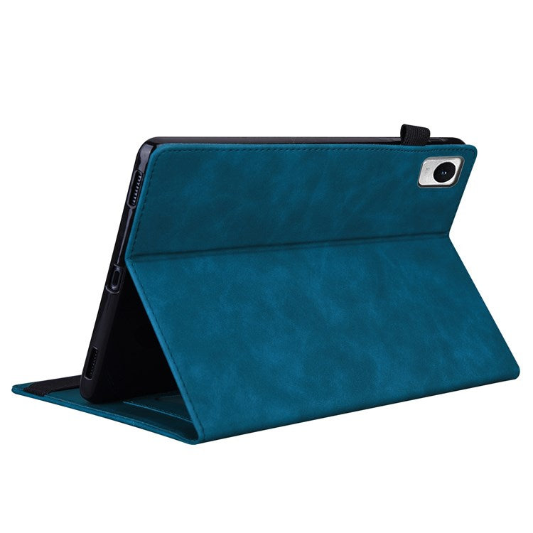 For Realme Pad Mini Shockproof Anti-fall Tablet Case PU Leather Stand Wallet Elastic Band Shell with Pencil Holder - Blue