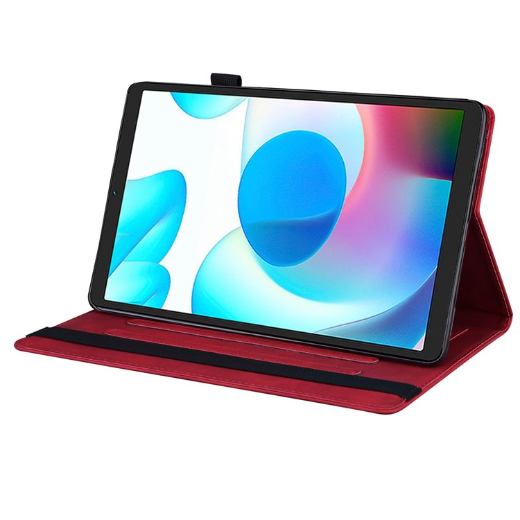 For Realme Pad Mini Shockproof Anti-fall Tablet Case PU Leather Stand Wallet Elastic Band Shell with Pencil Holder - Red