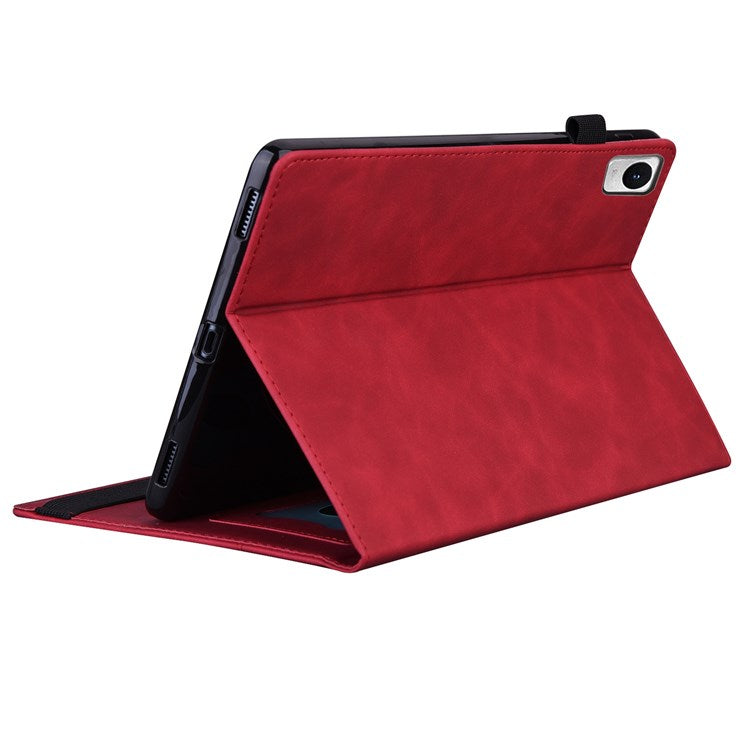 For Realme Pad Mini Shockproof Anti-fall Tablet Case PU Leather Stand Wallet Elastic Band Shell with Pencil Holder - Red