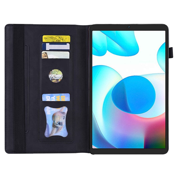 For Realme Pad Mini Shockproof Anti-fall Tablet Case PU Leather Stand Wallet Elastic Band Shell with Pencil Holder - Black