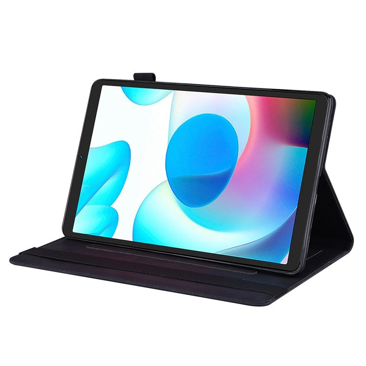 For Realme Pad Mini Shockproof Anti-fall Tablet Case PU Leather Stand Wallet Elastic Band Shell with Pencil Holder - Black
