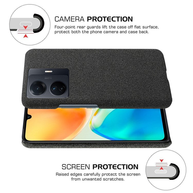 For vivo S15e 5G/T1 (Snapdragon 778G) 5G/iQOO Z6 Pro 5G Solid Color Cloth Texture Phone Case Well-protected Hard PC + Cloth Cover - Black