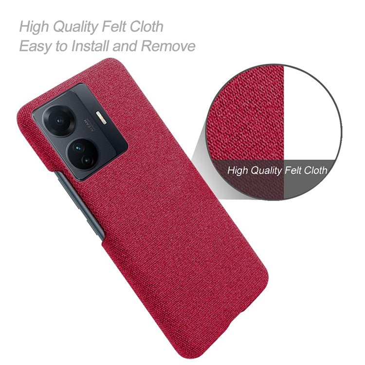 For vivo S15e 5G/T1 (Snapdragon 778G) 5G/iQOO Z6 Pro 5G Solid Color Cloth Texture Phone Case Well-protected Hard PC + Cloth Cover - Red