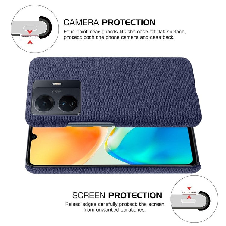 For vivo S15e 5G/T1 (Snapdragon 778G) 5G/iQOO Z6 Pro 5G Solid Color Cloth Texture Phone Case Well-protected Hard PC + Cloth Cover - Blue