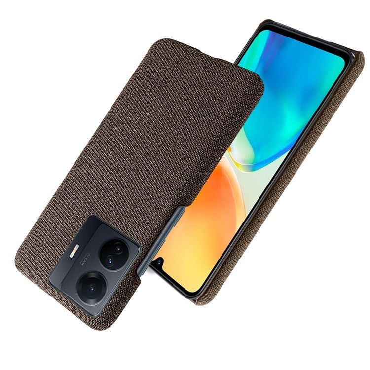 For vivo S15e 5G/T1 (Snapdragon 778G) 5G/iQOO Z6 Pro 5G Solid Color Cloth Texture Phone Case Well-protected Hard PC + Cloth Cover - Brown