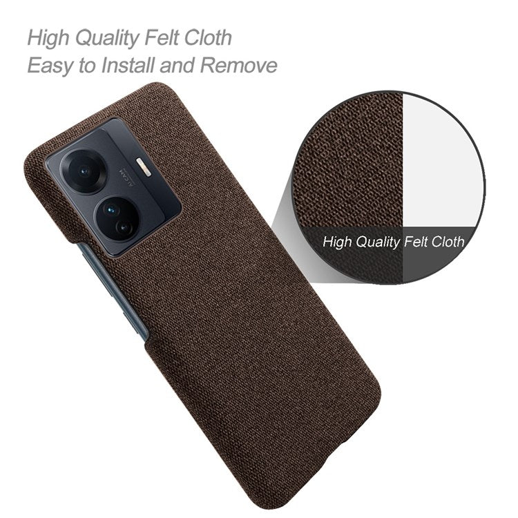 For vivo S15e 5G/T1 (Snapdragon 778G) 5G/iQOO Z6 Pro 5G Solid Color Cloth Texture Phone Case Well-protected Hard PC + Cloth Cover - Brown