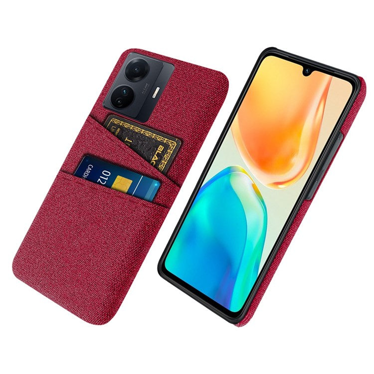 For vivo S15e 5G/T1 (Snapdragon 778G) 5G/iQOO Z6 Pro 5G Cloth Texture Phone Case Cloth + PC Back Cover with Dual Card Slots - Red