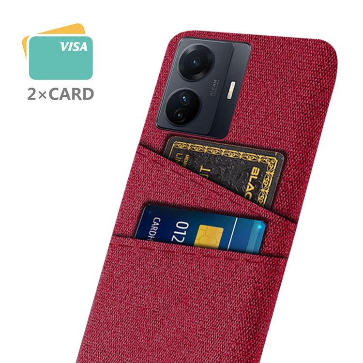 For vivo S15e 5G/T1 (Snapdragon 778G) 5G/iQOO Z6 Pro 5G Cloth Texture Phone Case Cloth + PC Back Cover with Dual Card Slots - Red