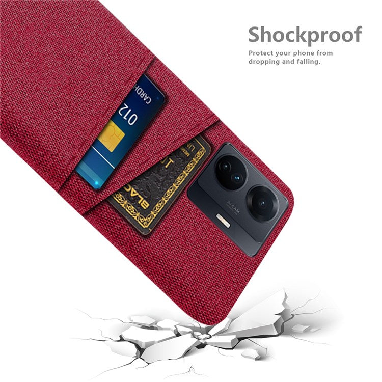 For vivo S15e 5G/T1 (Snapdragon 778G) 5G/iQOO Z6 Pro 5G Cloth Texture Phone Case Cloth + PC Back Cover with Dual Card Slots - Red