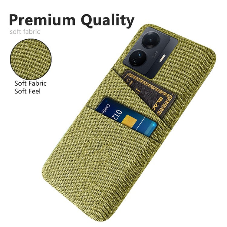 For vivo S15e 5G/T1 (Snapdragon 778G) 5G/iQOO Z6 Pro 5G Cloth Texture Phone Case Cloth + PC Back Cover with Dual Card Slots - Yellow
