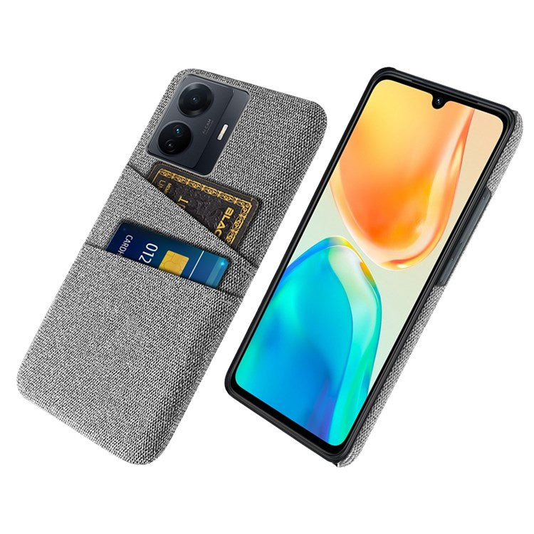 For vivo S15e 5G/T1 (Snapdragon 778G) 5G/iQOO Z6 Pro 5G Cloth Texture Phone Case Cloth + PC Back Cover with Dual Card Slots - Light Grey