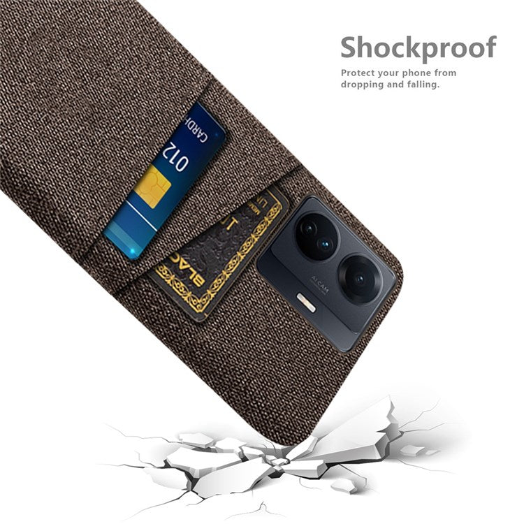 For vivo S15e 5G/T1 (Snapdragon 778G) 5G/iQOO Z6 Pro 5G Cloth Texture Phone Case Cloth + PC Back Cover with Dual Card Slots - Brown