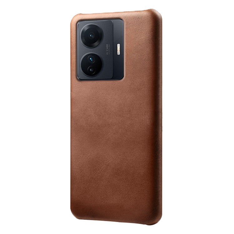 For vivo S15e 5G/T1 (Snapdragon 778G) 5G/iQOO Z6 Pro 5G Textured PU Leather Coated Hard PC Cover Anti-scratch Phone Case - Brown