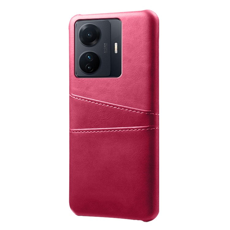 For vivo S15e 5G/T1 (Snapdragon 778G) 5G/iQOO Z6 Pro 5G Cell Phone Protective Case Dual Card Slots PU Leather Coated Hard PC Back Cover - Rose