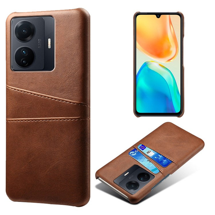 For vivo S15e 5G/T1 (Snapdragon 778G) 5G/iQOO Z6 Pro 5G Cell Phone Protective Case Dual Card Slots PU Leather Coated Hard PC Back Cover - Brown