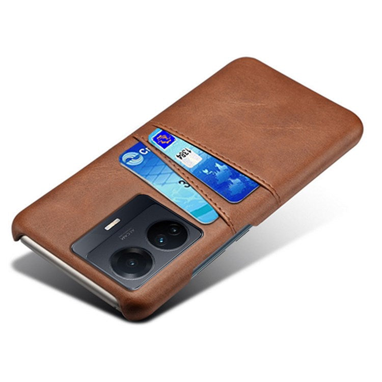 For vivo S15e 5G/T1 (Snapdragon 778G) 5G/iQOO Z6 Pro 5G Cell Phone Protective Case Dual Card Slots PU Leather Coated Hard PC Back Cover - Brown
