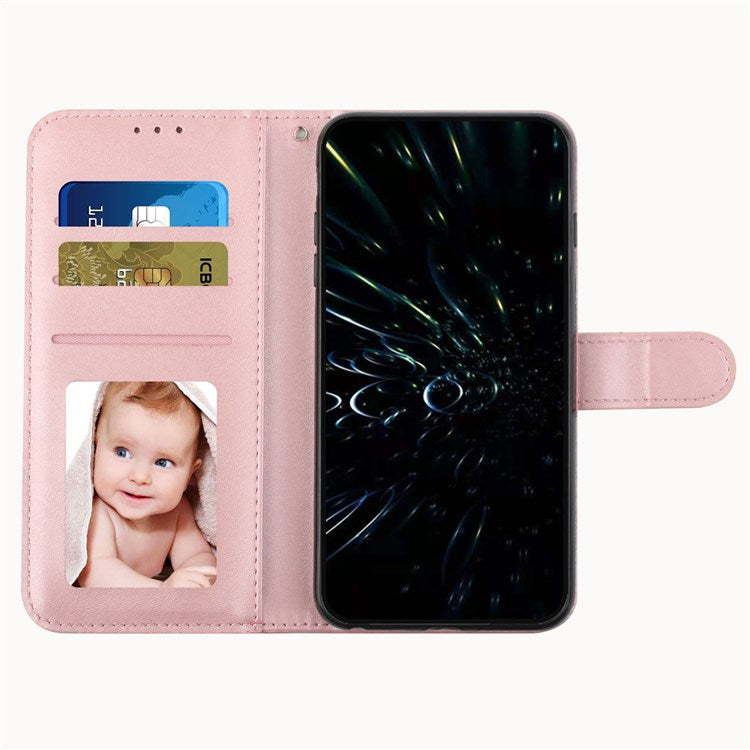For Realme C35/Narzo 50A Prime Full Protection Flip Case Stitching PU Leather Magnetic Phone Case Folio Stand Cover with Strap Card Holder - Rose Gold