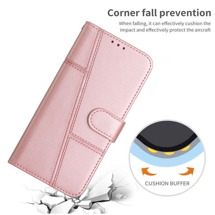 For Realme C35/Narzo 50A Prime Full Protection Flip Case Stitching PU Leather Magnetic Phone Case Folio Stand Cover with Strap Card Holder - Rose Gold