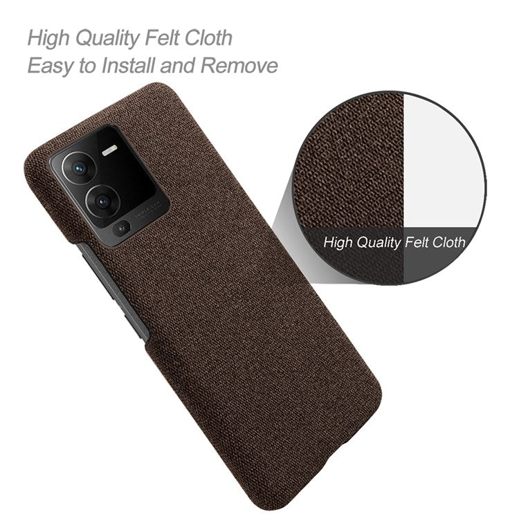 For vivo S15 5G Scratch Resistant Mobile Phone Case Shell Anti-fingerprint Solid Color Hard PC+Cloth Phone Cover - Brown