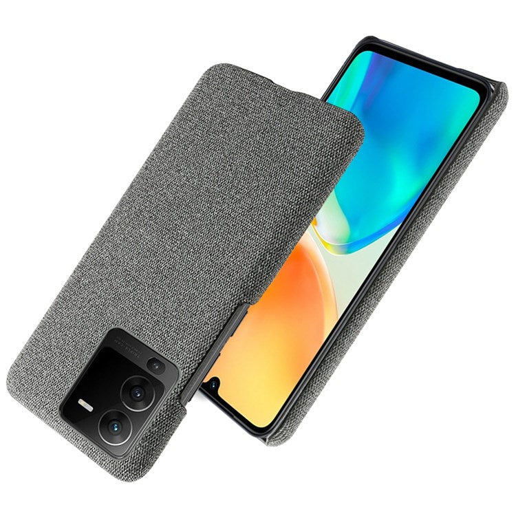 For vivo S15 5G Scratch Resistant Mobile Phone Case Shell Anti-fingerprint Solid Color Hard PC+Cloth Phone Cover - Grey